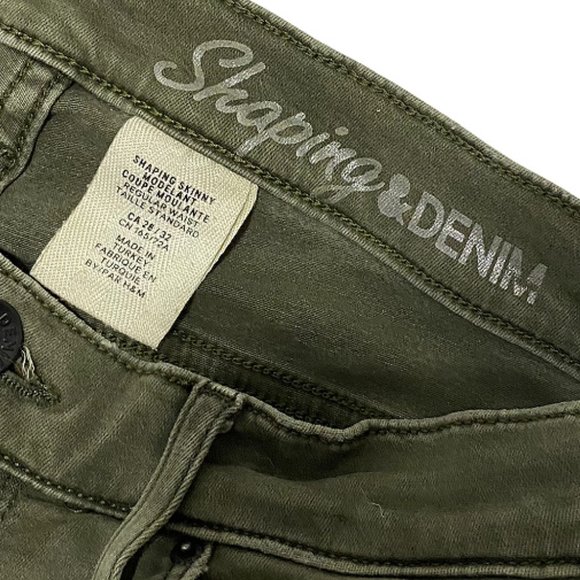 H&M High Waisted Shaping Denim Skinny Jeans Olive - Picture 5 of 8